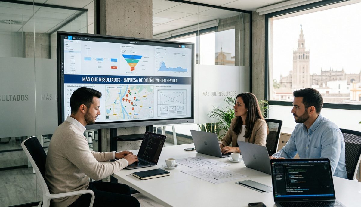 Especialistas de la empresa de diseño web en Sevilla Más que resultados analizando datos de conversión y usabilidad local para un cliente.