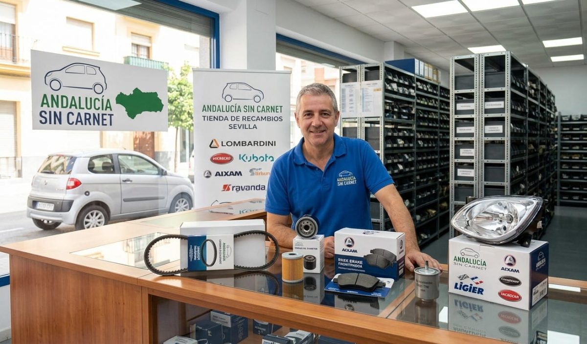 Selección de recambios para motores y transmisión de coches sin carnet en el almacén de Sevilla.