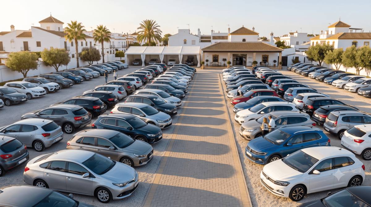 Exposición de coches de segunda mano en Sanlúcar la Mayor, Sevilla